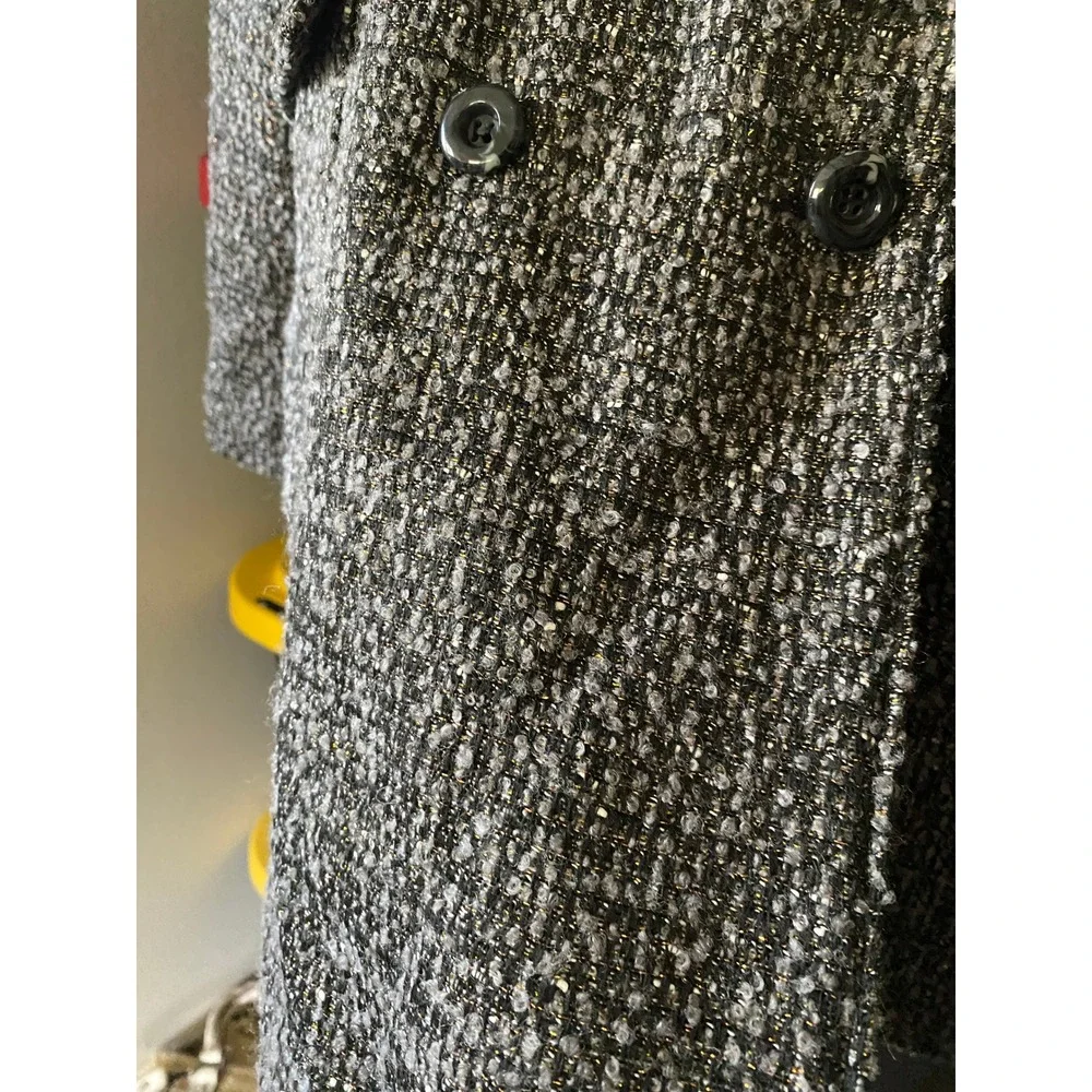 Alice + Olivia Coat Double Breasted Metallic Tweed Large Gray Preppy Academia